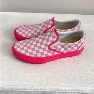 Vans Pink and White Checkered Slip-On Sneakers